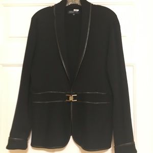 Jones New York Leather Trimmed Sweater Jacket